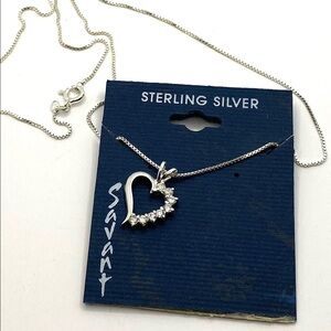 925 Necklace Savant Heart CZs Thailand Italy  VTG